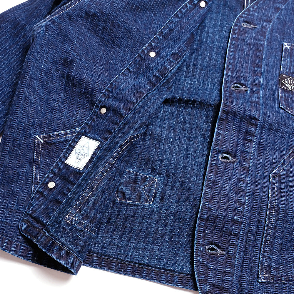 POST O'ALLS - Stoker's Jacket - Herringbone Denim Double Indigo - 1104-HBI