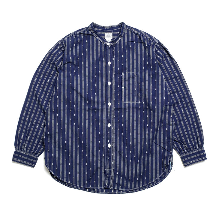 POST O'ALLS - Band Collar Shirt MV - stripe shirting indigo - 1203C-SSI