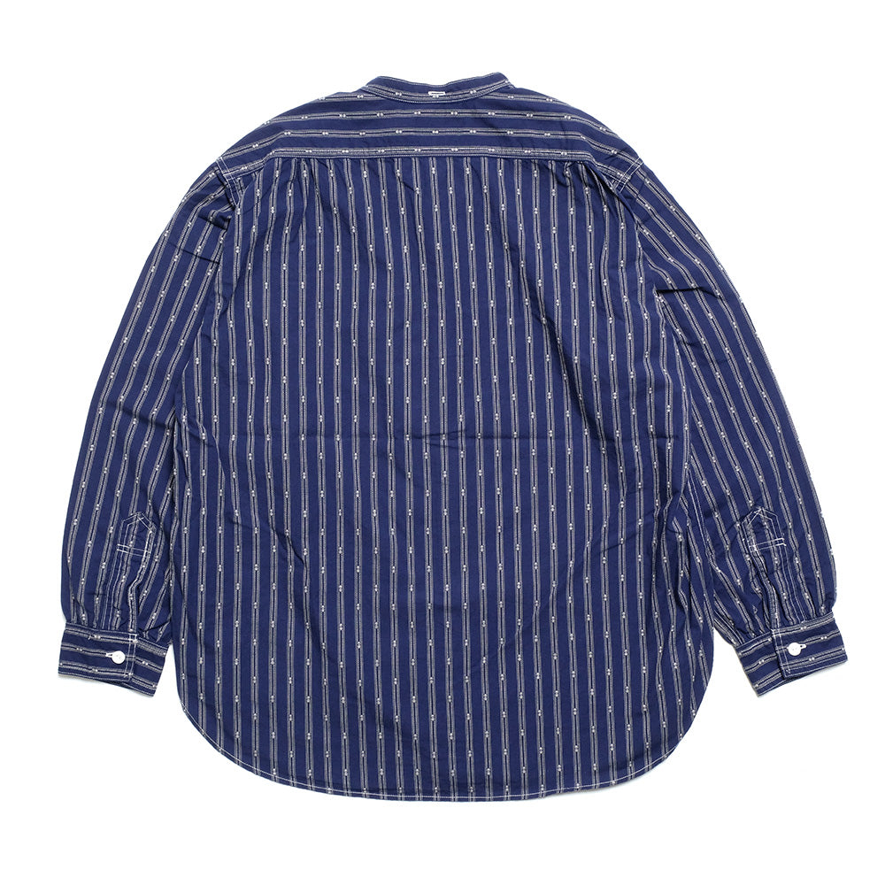 POST O'ALLS - Band Collar Shirt MV - stripe shirting indigo - 1203C-SSI