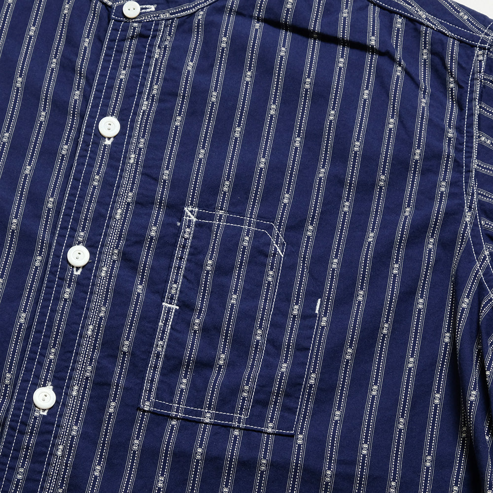 POST O'ALLS - Band Collar Shirt MV - stripe shirting indigo - 1203C-SSI