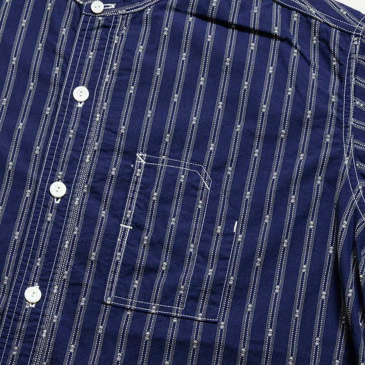 POST O'ALLS - Band Collar Shirt MV - stripe shirting indigo - 1203C-SSI