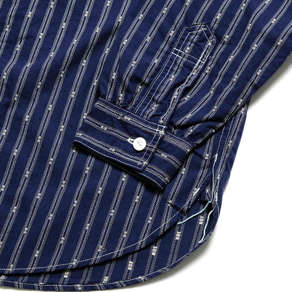 POST O'ALLS - Band Collar Shirt MV - stripe shirting indigo - 1203C-SSI