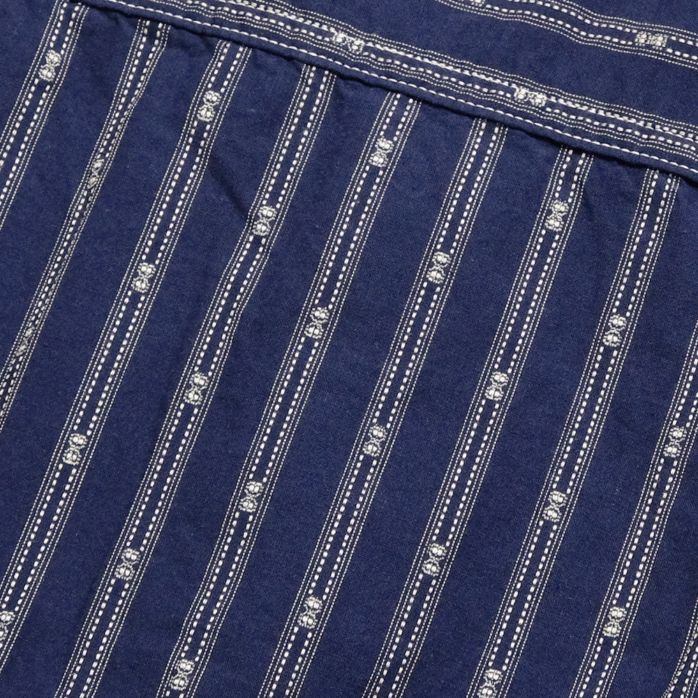 POST O'ALLS - Band Collar Shirt MV - stripe shirting indigo - 1203C-SSI