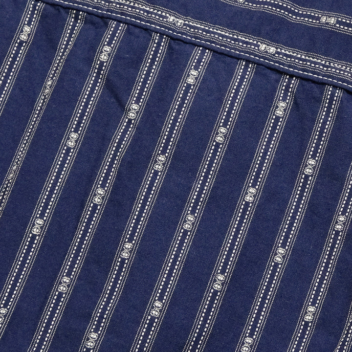 POST O'ALLS - Band Collar Shirt MV - stripe shirting indigo - 1203C-SSI