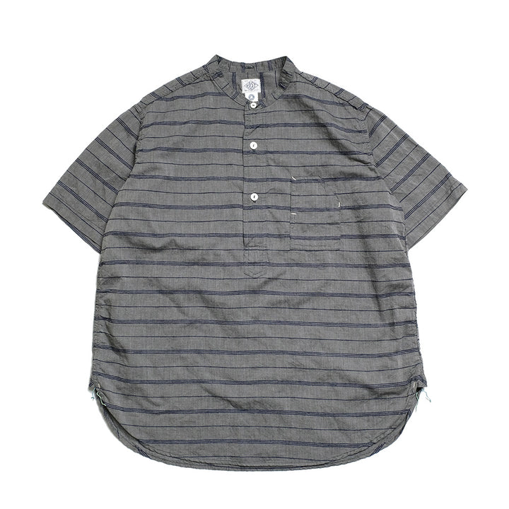 POST O'ALLS - Band Collar Shirt S/S - horizontal stripe gray - 1203S-HSG