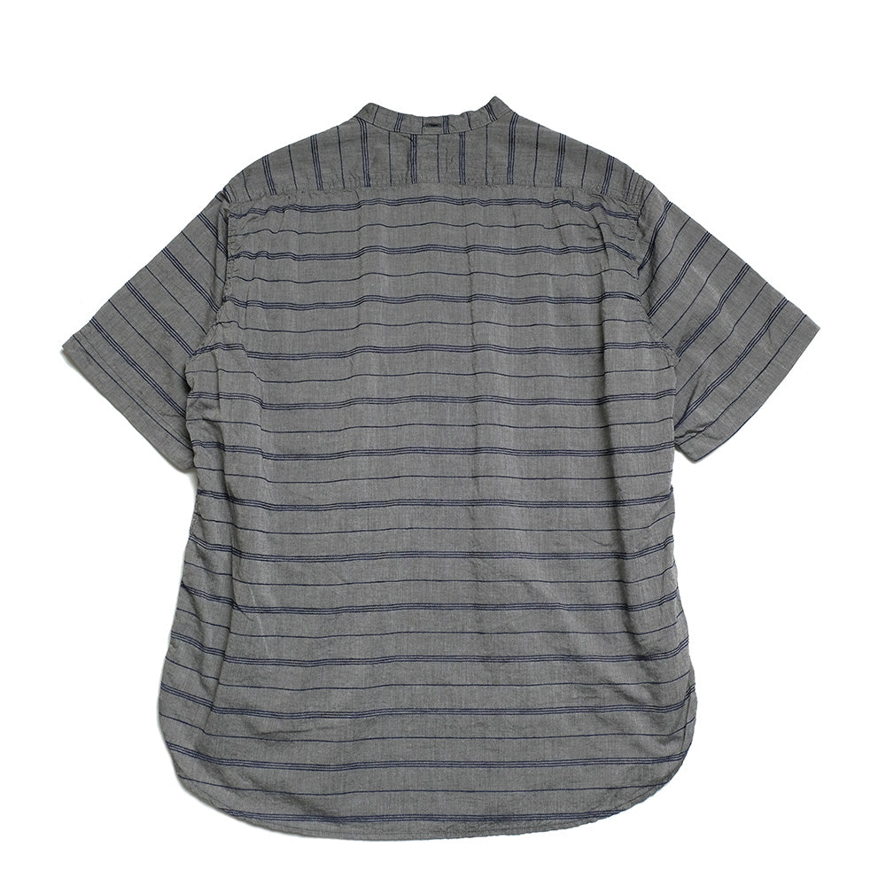 POST O'ALLS - Band Collar Shirt S/S - horizontal stripe gray - 1203S-HSG