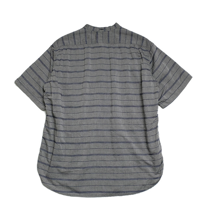 POST O'ALLS - Band Collar Shirt S/S - horizontal stripe gray - 1203S-HSG