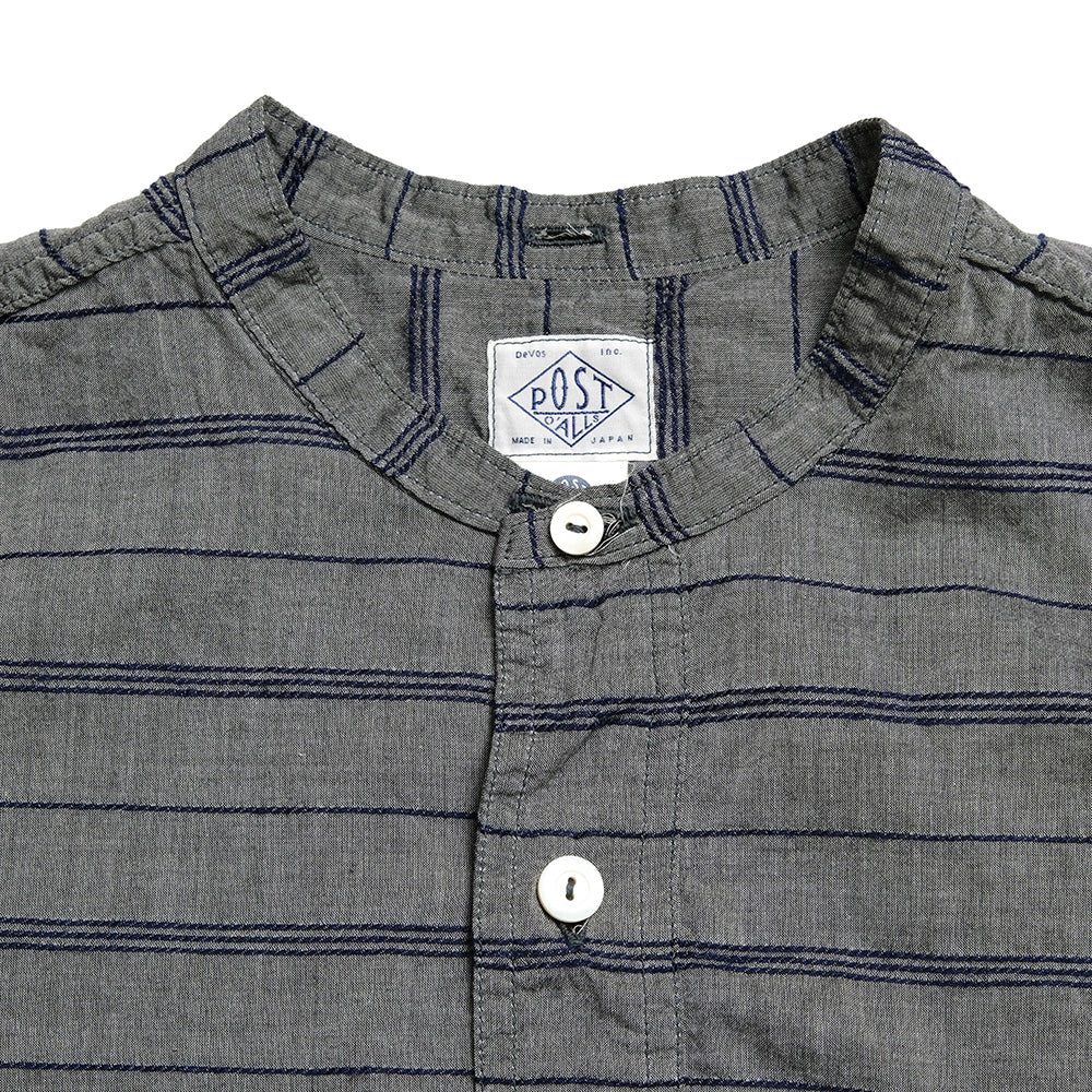 POST O'ALLS - Band Collar Shirt S/S - horizontal stripe gray - 1203S-HSG