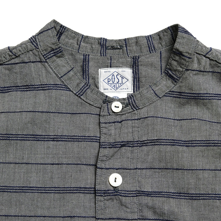 POST O'ALLS - Band Collar Shirt S/S - horizontal stripe gray - 1203S-HSG