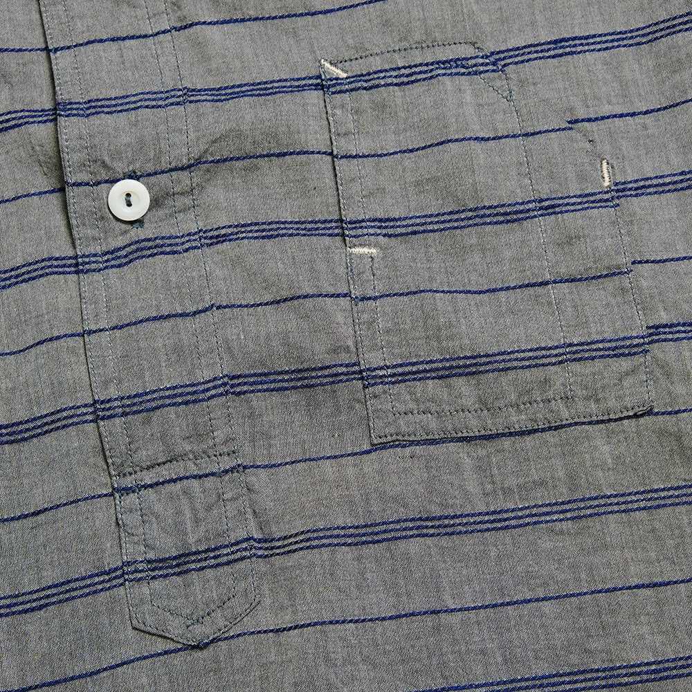 POST O'ALLS - Band Collar Shirt S/S - horizontal stripe gray - 1203S-HSG