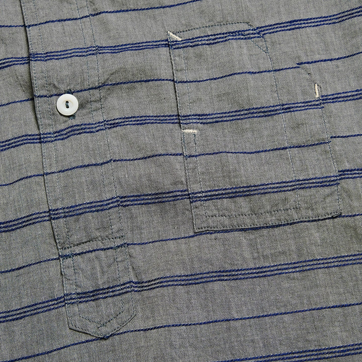 POST O'ALLS - Band Collar Shirt S/S - horizontal stripe gray - 1203S-HSG