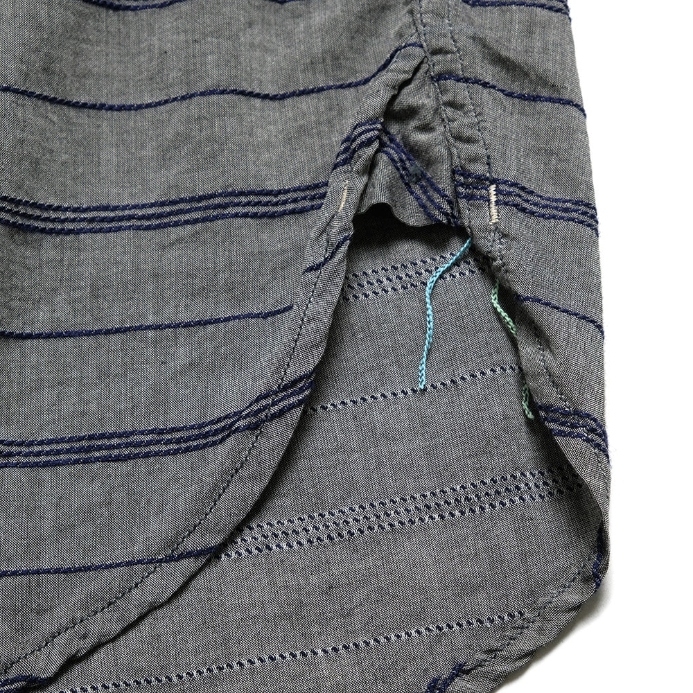 POST O'ALLS - Band Collar Shirt S/S - horizontal stripe gray - 1203S-HSG