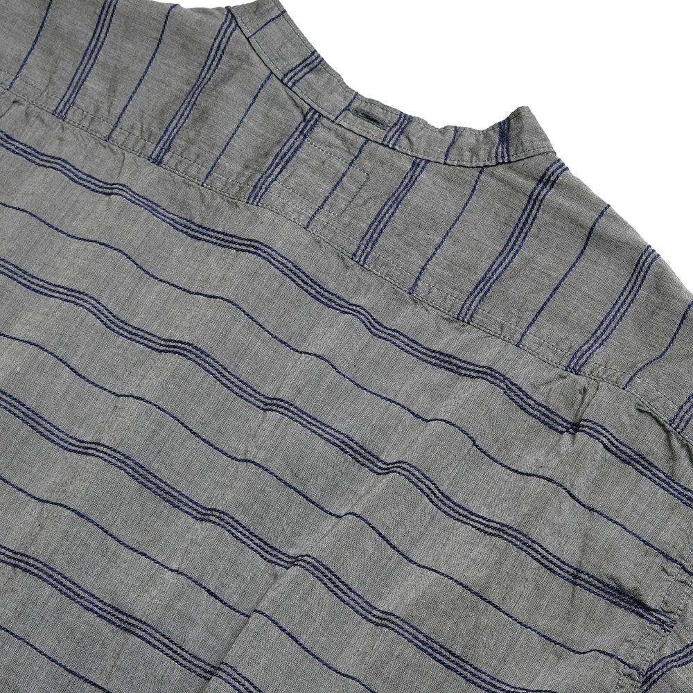 POST O'ALLS - Band Collar Shirt S/S - horizontal stripe gray - 1203S-HSG