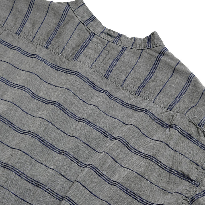 POST O'ALLS - Band Collar Shirt S/S - horizontal stripe gray - 1203S-HSG