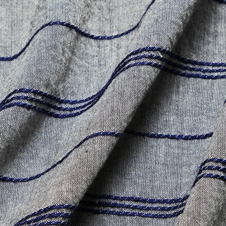 POST O'ALLS - Band Collar Shirt S/S - horizontal stripe gray - 1203S-HSG