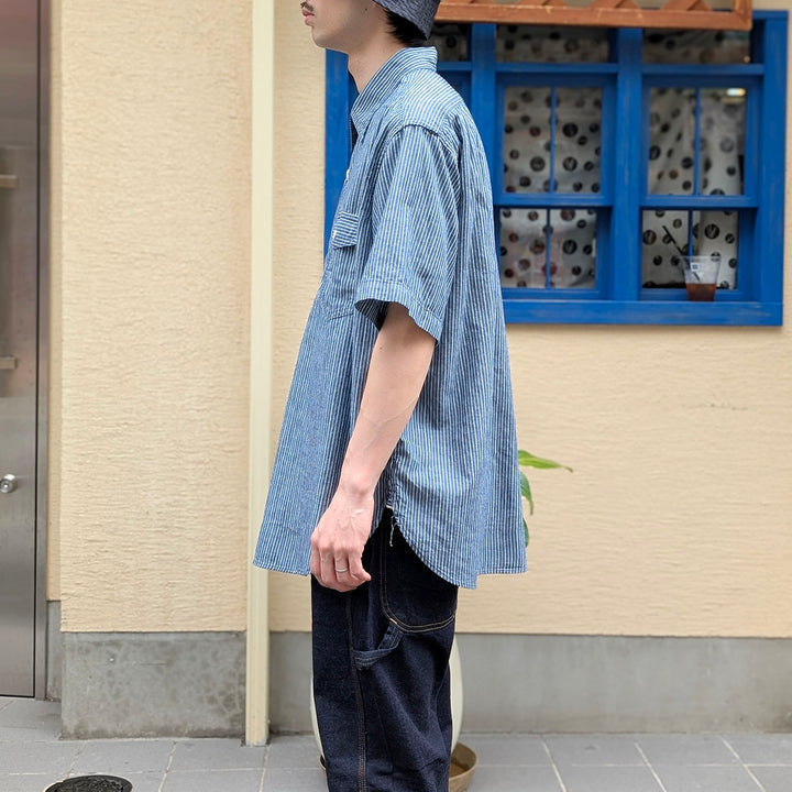 POST O'ALLS - NAVY CUT S/S - stripe chambray indigo - 3213S-SC