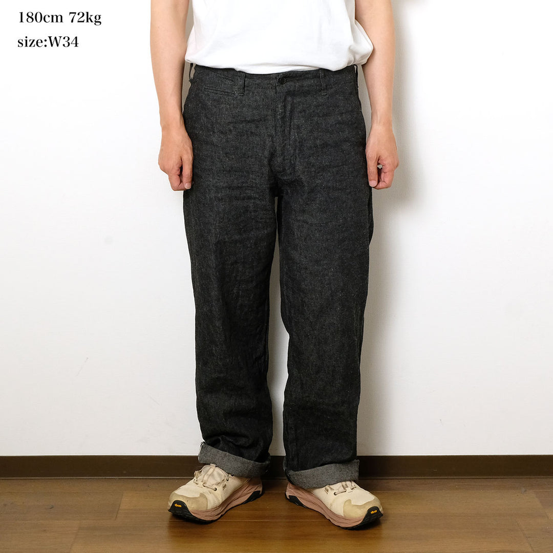 BURGUS PLUS - Military Trousers - Indigo Linen / Cotton Selvedge Denim -  Lot.402Z-11-ND