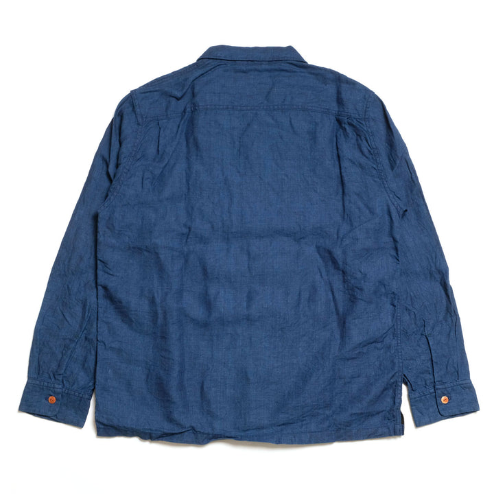 BURGUS PLUS - Indigo Open Collar Linen L/S Shirt - BP26502
