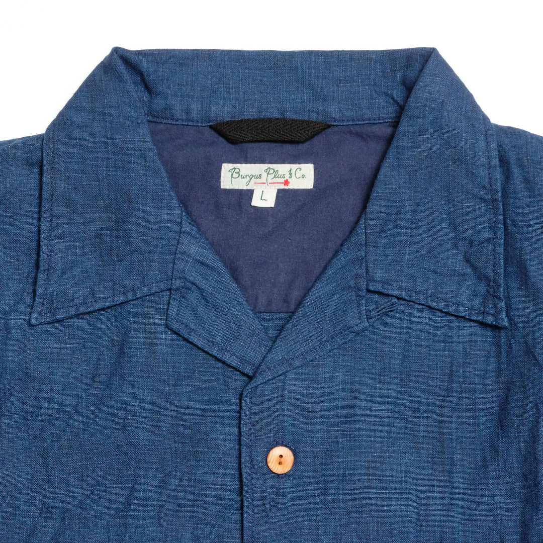 BURGUS PLUS - Indigo Open Collar Linen L/S Shirt - BP26502