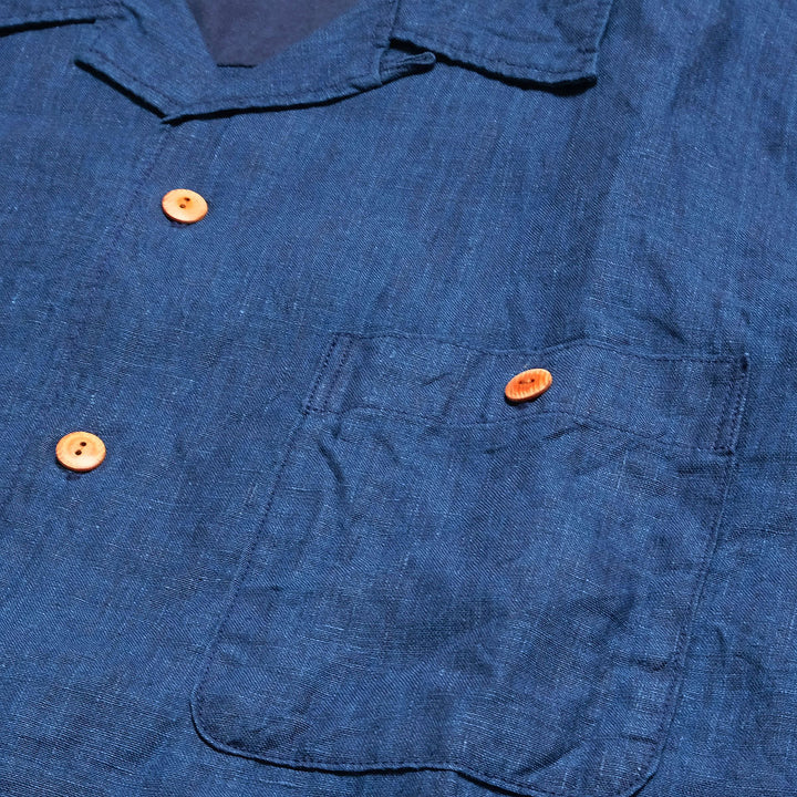 BURGUS PLUS - Indigo Open Collar Linen L/S Shirt - BP26502