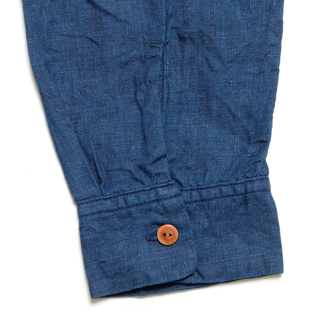 BURGUS PLUS - Indigo Open Collar Linen L/S Shirt - BP26502