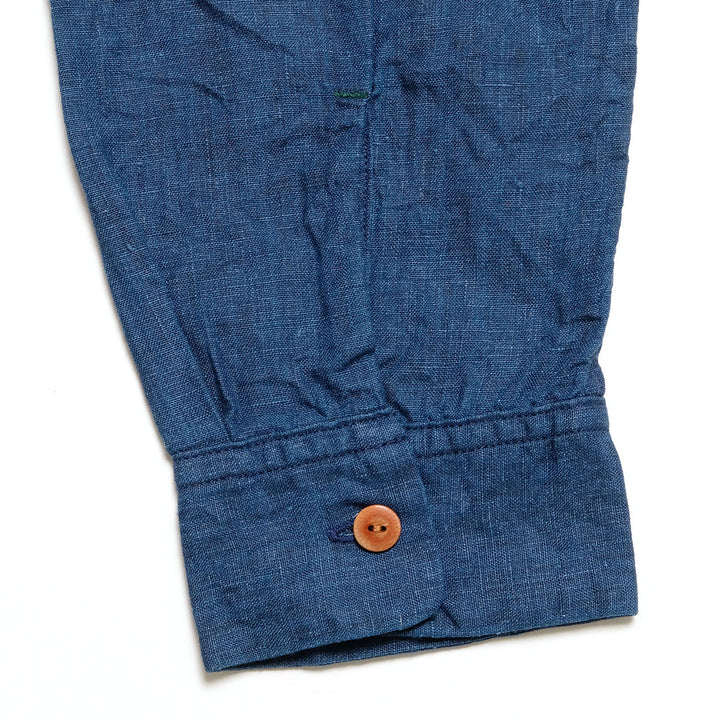 BURGUS PLUS - Indigo Open Collar Linen L/S Shirt - BP26502