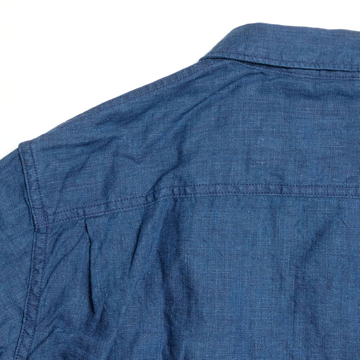 BURGUS PLUS - Indigo Open Collar Linen L/S Shirt - BP26502