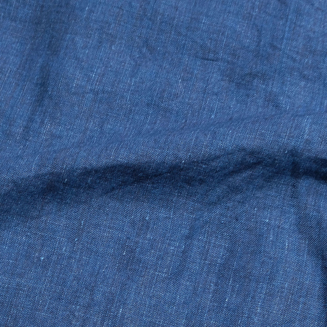 BURGUS PLUS - Indigo Open Collar Linen L/S Shirt - BP26502