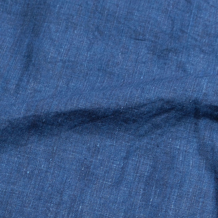 BURGUS PLUS - Indigo Open Collar Linen L/S Shirt - BP26502