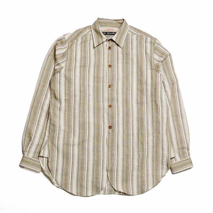 FRANK LEDER - DEAD STOCK LIMITED RARE VINTAGE FABRIC SHIRT - GREEN STRIPE - FL-0716003