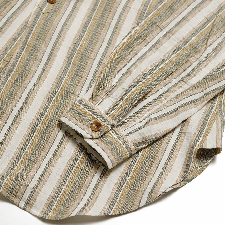 FRANK LEDER - DEAD STOCK LIMITED RARE VINTAGE FABRIC SHIRT - GREEN STRIPE - FL-0716003