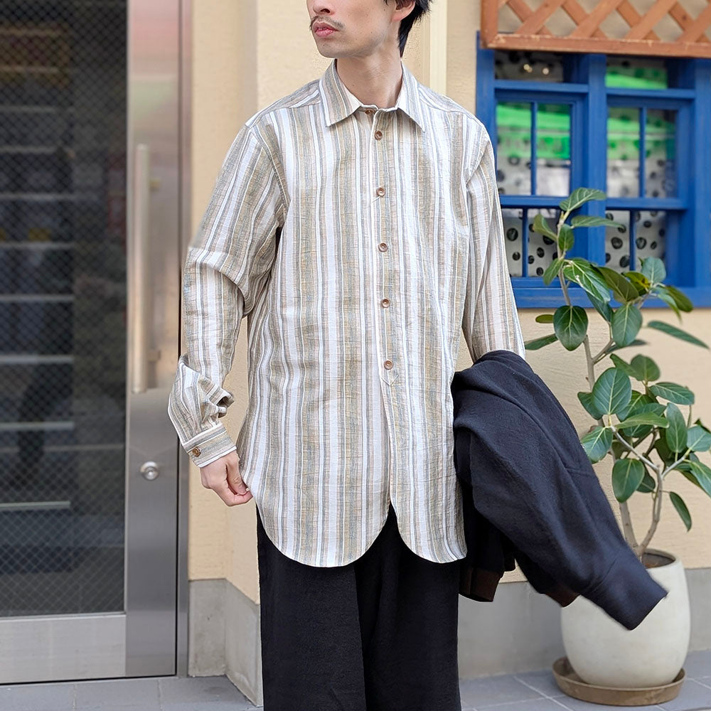 FRANK LEDER - DEAD STOCK LIMITED RARE VINTAGE FABRIC SHIRT - GREEN STRIPE - FL-0716003