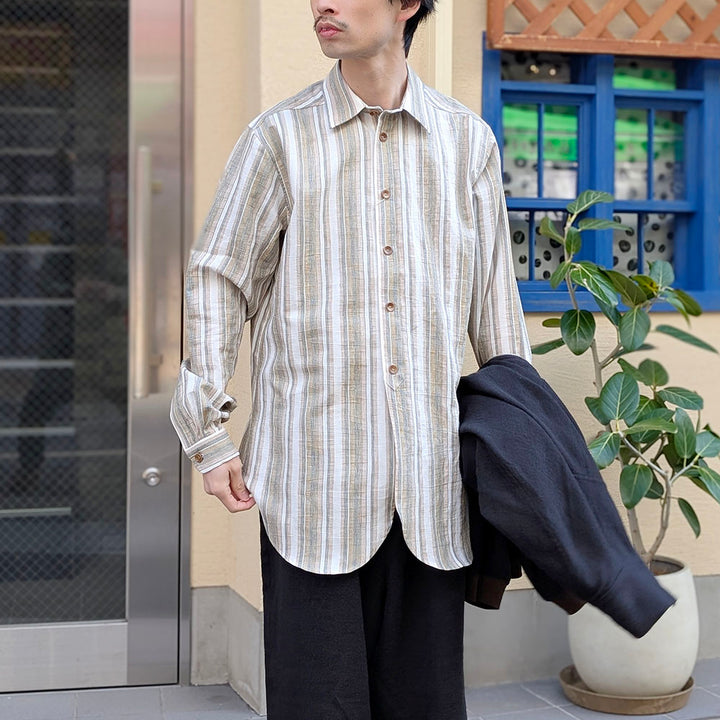 FRANK LEDER - DEAD STOCK LIMITED RARE VINTAGE FABRIC SHIRT - GREEN STRIPE - FL-0716003