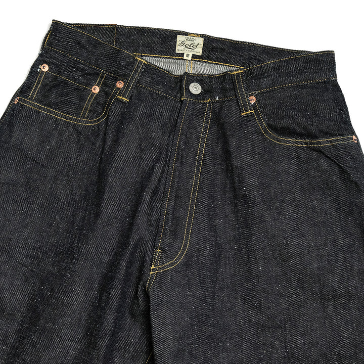 GOLD - RECYCLED WASTE SUVIN COTTON YARN 11.5oz. DENIM 5POCKET WIDE PANTS (ZIPPER FLY) - GL42505A