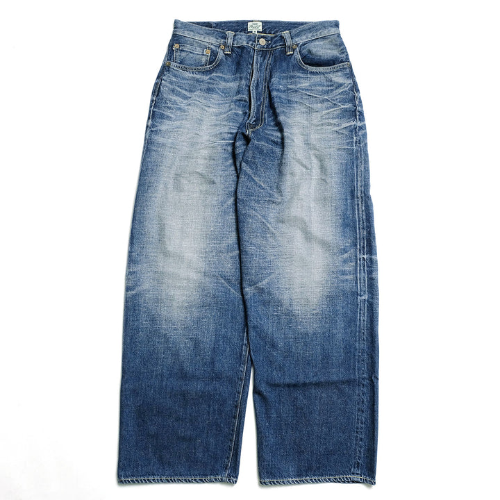 GOLD - RECYCLED WASTE SUVIN COTTON YARN 11.5oz. DENIM 5POCKET WIDE PANTS - VINTAGE WASHED - GL42621H