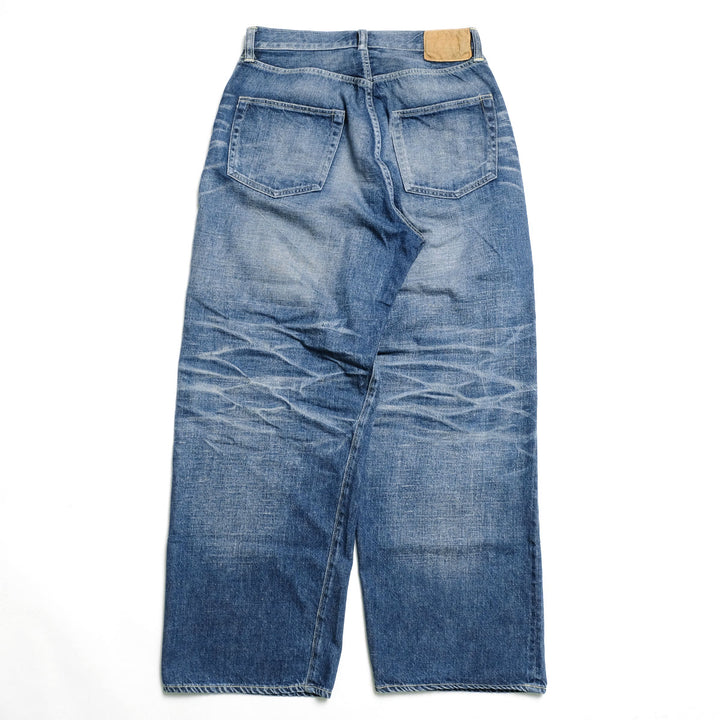 GOLD - RECYCLED WASTE SUVIN COTTON YARN 11.5oz. DENIM 5POCKET WIDE PANTS - VINTAGE WASHED - GL42621H
