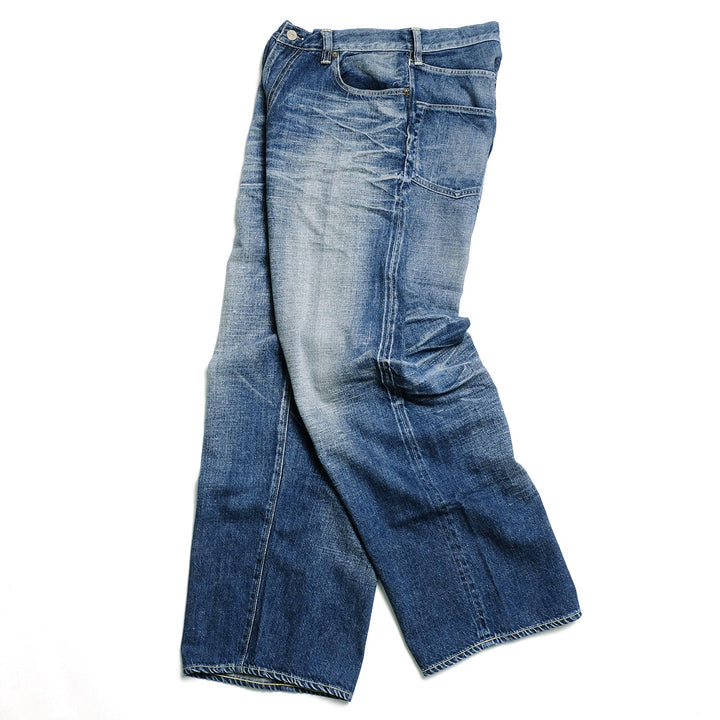 GOLD - RECYCLED WASTE SUVIN COTTON YARN 11.5oz. DENIM 5POCKET WIDE PANTS - VINTAGE WASHED - GL42621H