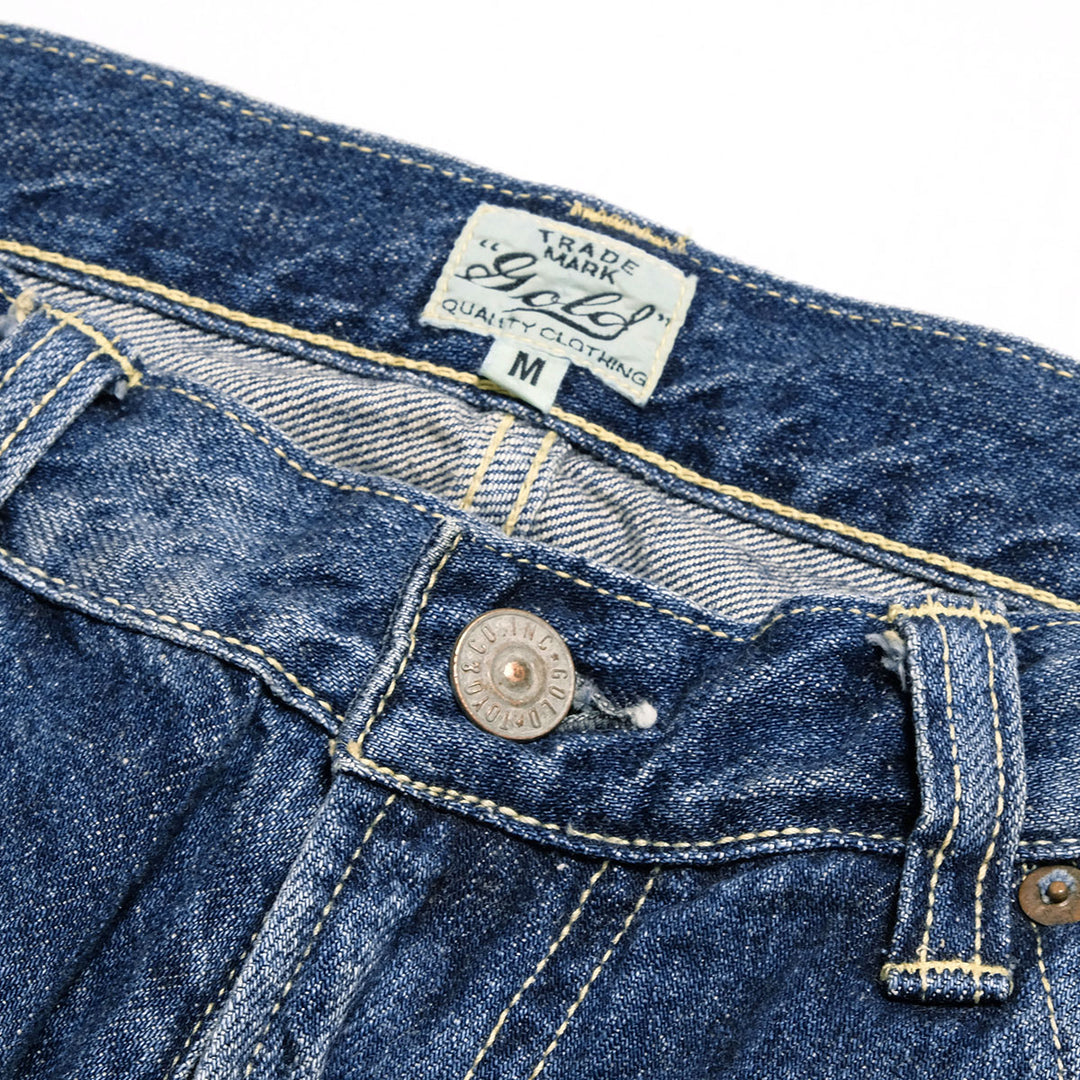 GOLD - RECYCLED WASTE SUVIN COTTON YARN 11.5oz. DENIM 5POCKET WIDE PANTS - VINTAGE WASHED - GL42621H
