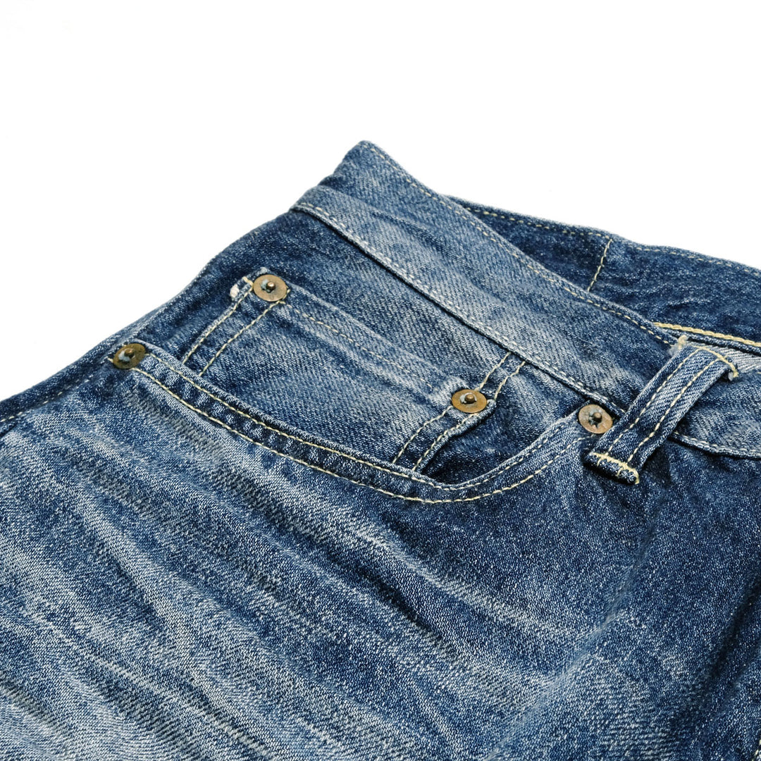 GOLD - RECYCLED WASTE SUVIN COTTON YARN 11.5oz. DENIM 5POCKET WIDE PANTS - VINTAGE WASHED - GL42621H