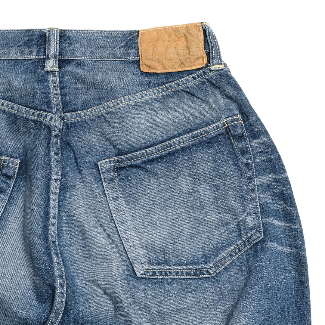 GOLD - RECYCLED WASTE SUVIN COTTON YARN 11.5oz. DENIM 5POCKET WIDE PANTS - VINTAGE WASHED - GL42621H