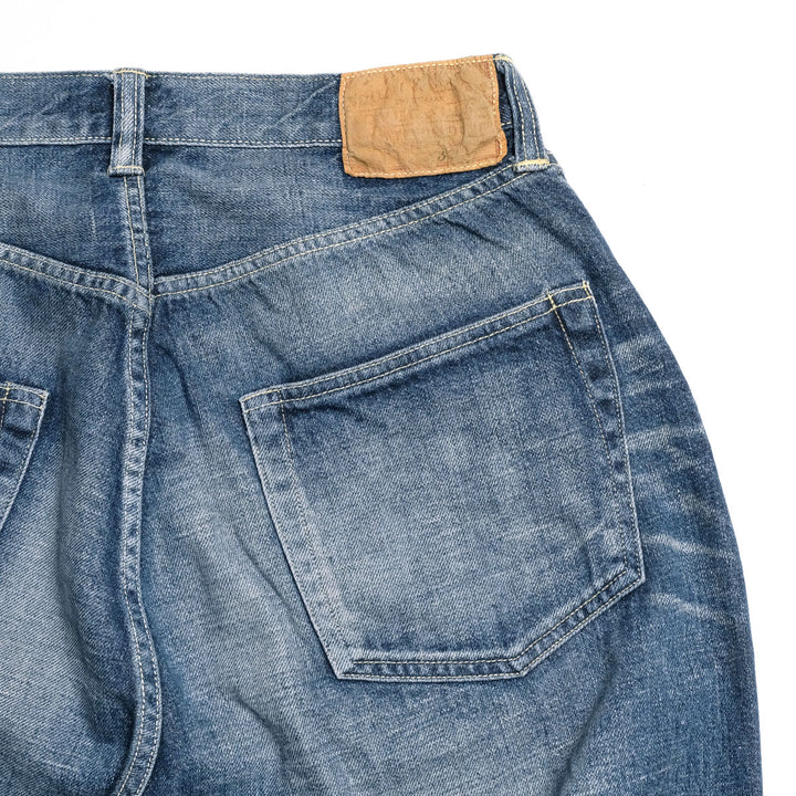 GOLD - RECYCLED WASTE SUVIN COTTON YARN 11.5oz. DENIM 5POCKET WIDE PANTS - VINTAGE WASHED - GL42621H