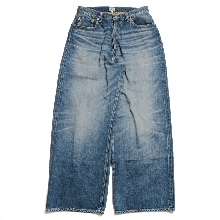 GOLD - RECYCLED WASTE SUVIN COTTON YARN 11.5oz. DENIM 5POCKET BAGGY PANTS - VINTAGE WASHED - GL42622H