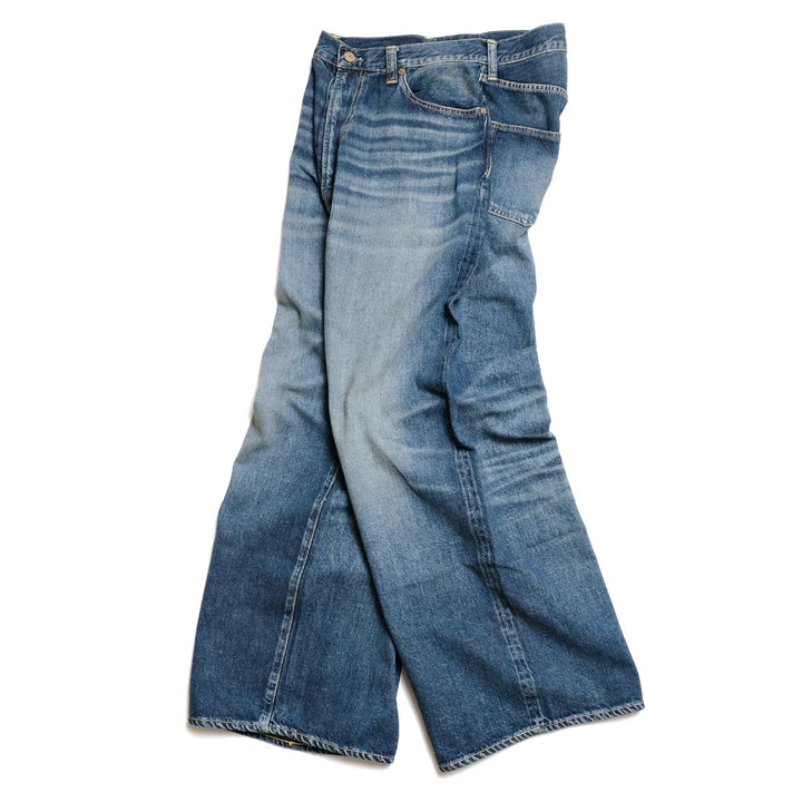 GOLD - RECYCLED WASTE SUVIN COTTON YARN 11.5oz. DENIM 5POCKET BAGGY PANTS - VINTAGE WASHED - GL42622H