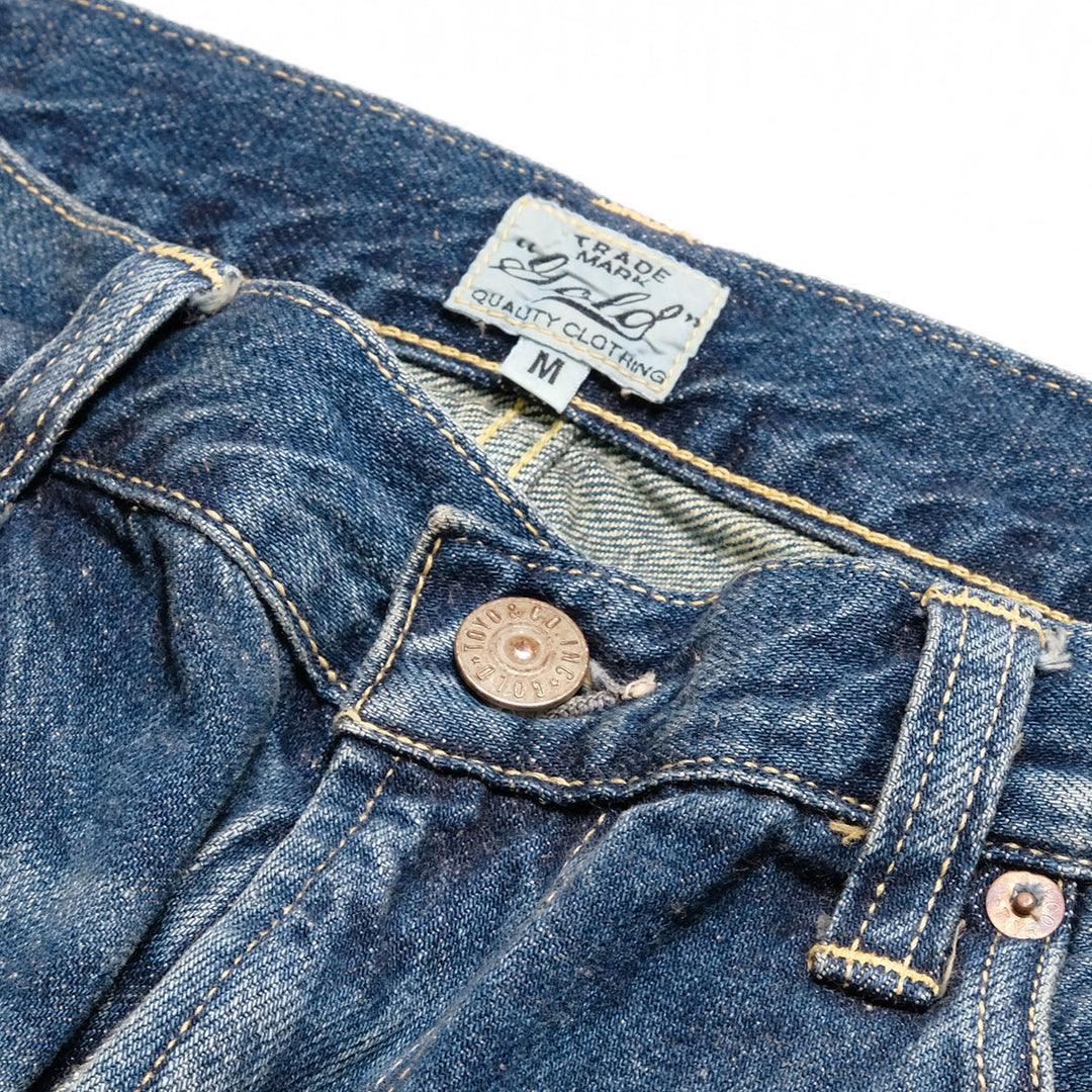 GOLD - RECYCLED WASTE SUVIN COTTON YARN 11.5oz. DENIM 5POCKET BAGGY PANTS - VINTAGE WASHED - GL42622H