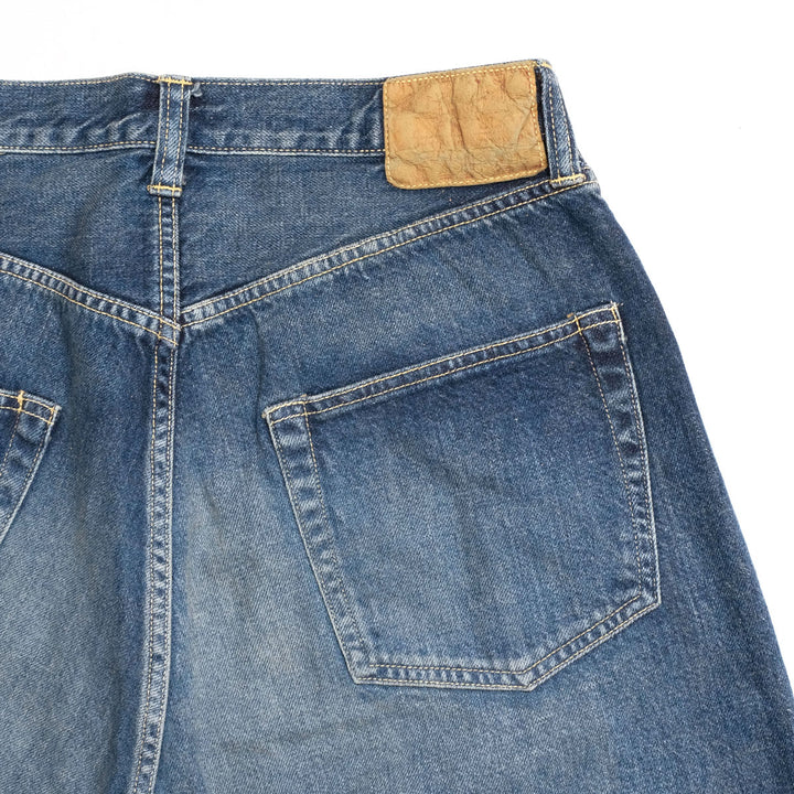 GOLD - RECYCLED WASTE SUVIN COTTON YARN 11.5oz. DENIM 5POCKET BAGGY PANTS - VINTAGE WASHED - GL42622H