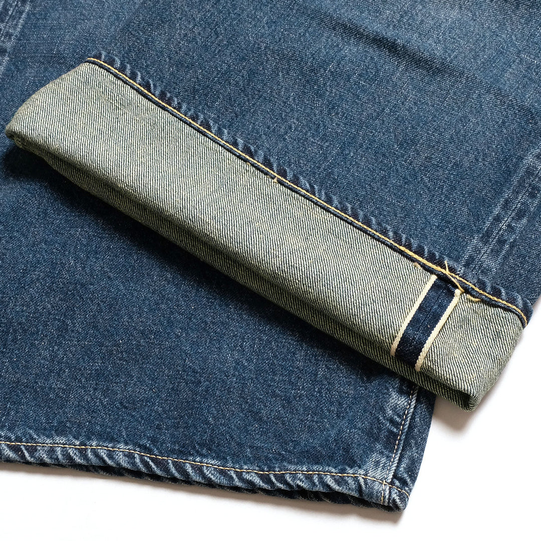 GOLD - RECYCLED WASTE SUVIN COTTON YARN 11.5oz. DENIM 5POCKET BAGGY PANTS - VINTAGE WASHED - GL42622H