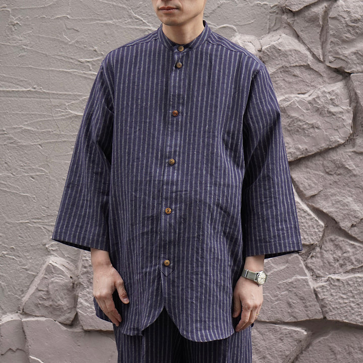 FRANK LEDER - STRIPED LINEN / COTTON - 3/4 SLEEVES SHIRT - FL-0916016