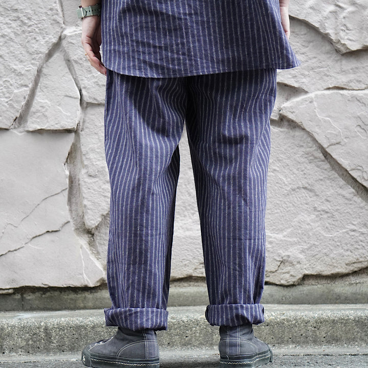 FRANK LEDER - STRIPED LINEN / COTTON - 1 TUCK DRAWSTRING PANTS - FL-0913017