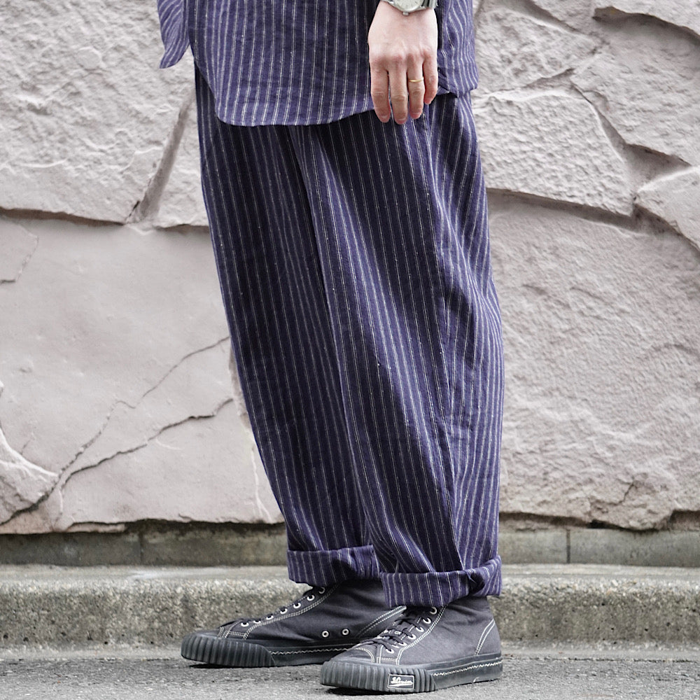 FRANK LEDER - STRIPED LINEN / COTTON - 1 TUCK DRAWSTRING PANTS - FL-0913017