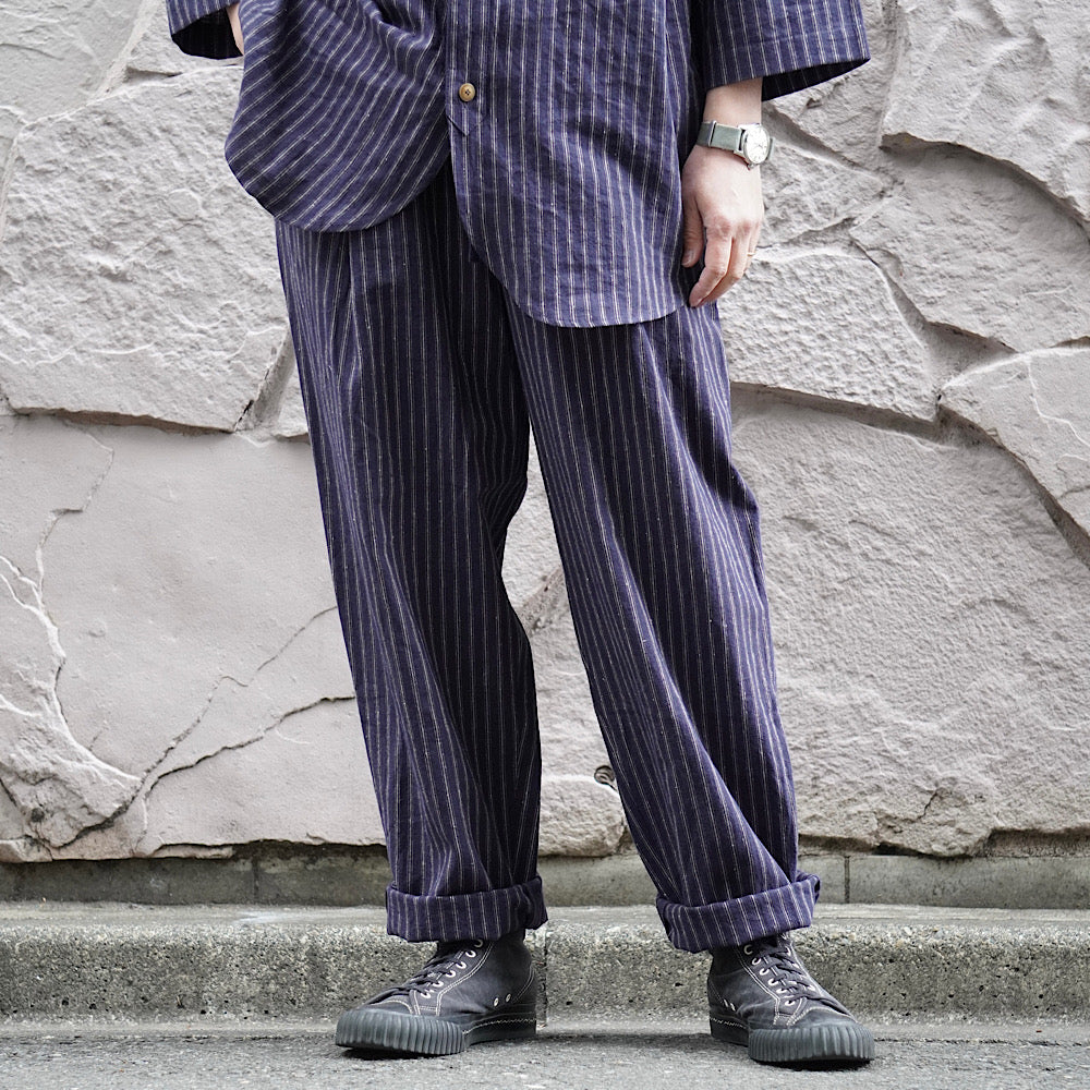FRANK LEDER - STRIPED LINEN / COTTON - 1 TUCK DRAWSTRING PANTS - FL-0913017